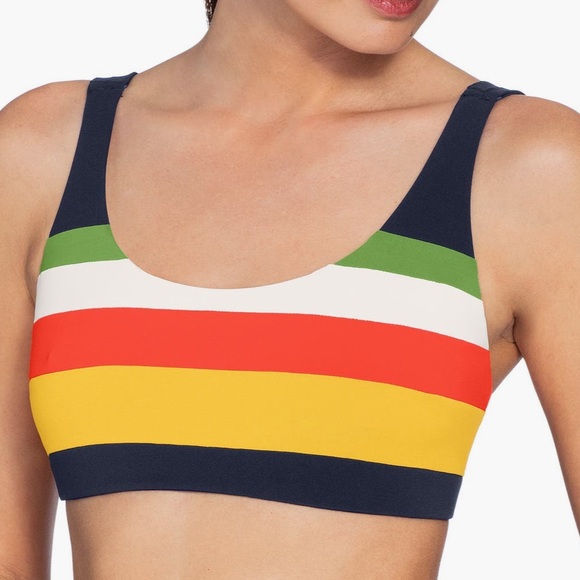 Robin Piccone Casey Colorblock Bikini Top Back Tie Adjustable Straps - Picture 1 of 4